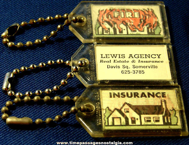 (3) Old Somerville Massachusetts Fire Insurance Company Advertising Flicker Key Chains