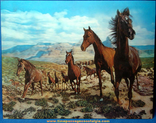 Large Colorful Old Western 3-D Picture With Wild Horses