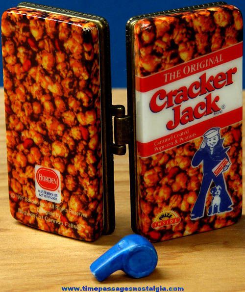 1997 Cracker Jack Pop Corn Confection Advertising Porcelain Trinket Box With Whistle