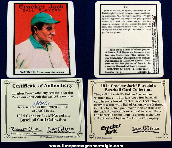 1996 Numbered Limited Edition Honus Wagner Porcelain Cracker Jack Baseball Card