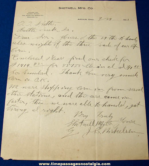 (2) 1915 Shotwell Manufaturing Company Hand Written Letters