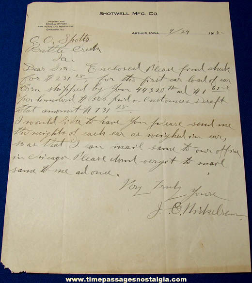 (2) 1915 Shotwell Manufaturing Company Hand Written Letters