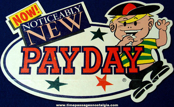 Old Unused Diecut Payday Candy Bar Advertising Sticker Decal