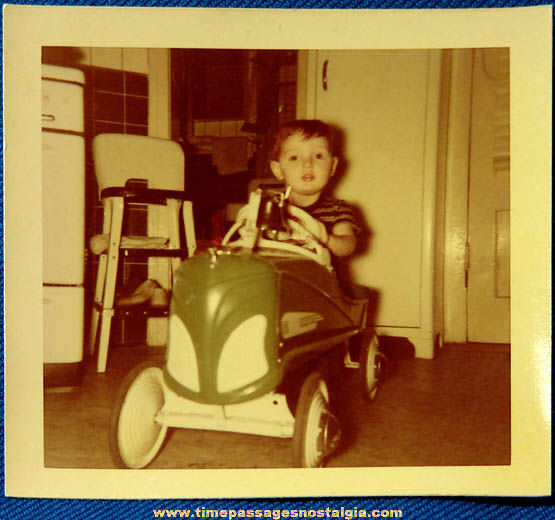 1950 Boy Riding Pedal Car Color Photograph