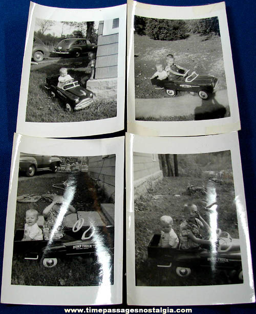 (4) 1951 Boys Riding Pedal Car Dump Truck Photographs