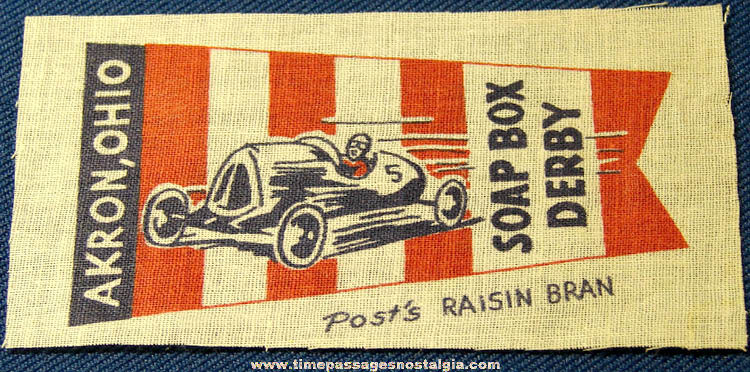 Old Post Raisin Bran Cereal Prize Soap Box Derby Miniature Cloth Pennant