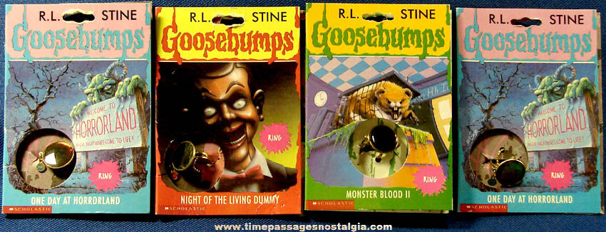 (4) Unused 1995 R.L. Stine Goosebumps Character 3-D Hologram Toy Rings