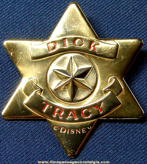 Old Walt Disney Dick Tracy Character Metal Toy Police Badge