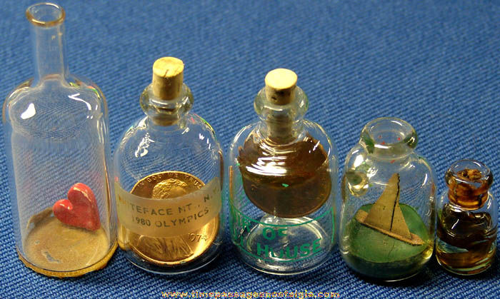 (5) Different Tiny Old Bottles With Items Inside
