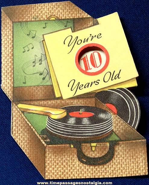 Old Phonograph & Record Diecut Birthday Greeting Card