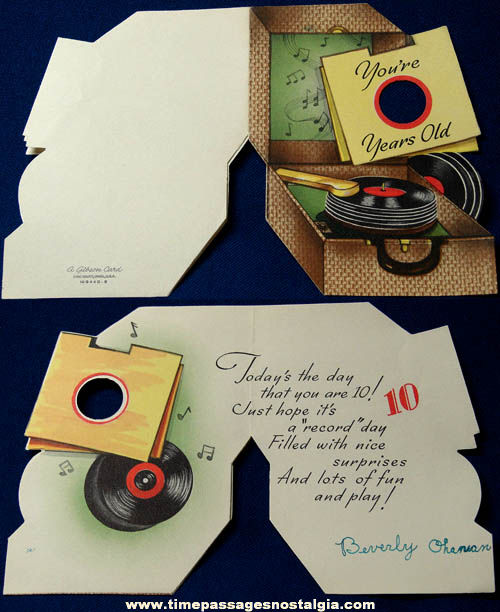 Old Phonograph & Record Diecut Birthday Greeting Card