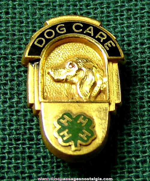 Old Gold Filled & Enameled 4-H Dog Care Ralston Purina Company Award Pin