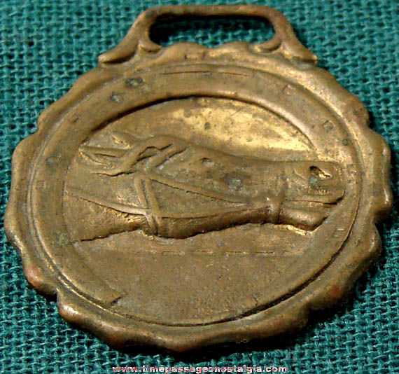 Old Embossed Brass Race Horse & Horse Shoe Good Luck Watch Fob