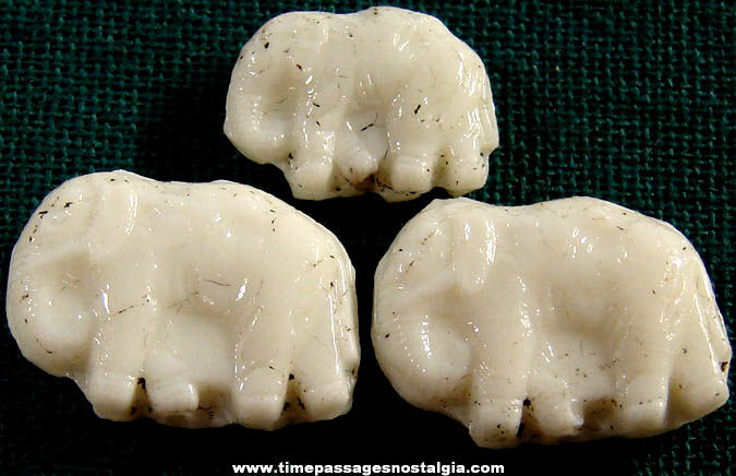 (3) Old White Glass Elephant Beads or Charms