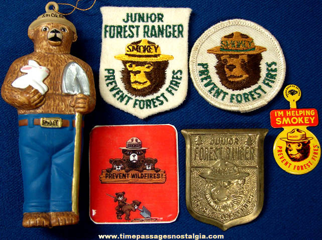 (6) Old Smokey Bear Character Firefighting Related Items