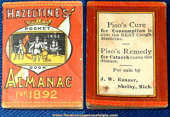 1892 Miniature Hazeltine’s Advertising Premium Pocket Book Almanac