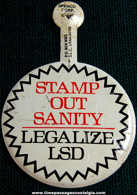 1970 Anti LSD Tin Tab Button