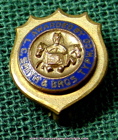 Tiny Old Enameled L. C. Smith & Brothers Typewriter Company Award Pin