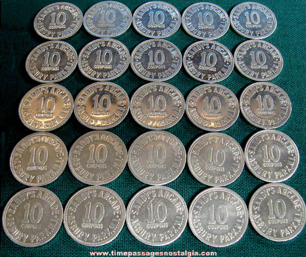 (25) Old Asbury Park New Jersey Boardwalk Sandy’s Arcade Game Ten Point Token Coins