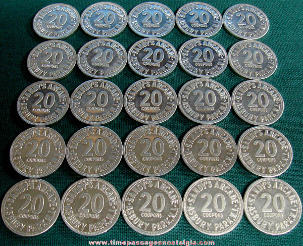 (25) Old Asbury Park New Jersey Boardwalk Sandy’s Arcade Game Twenty Point Token Coins