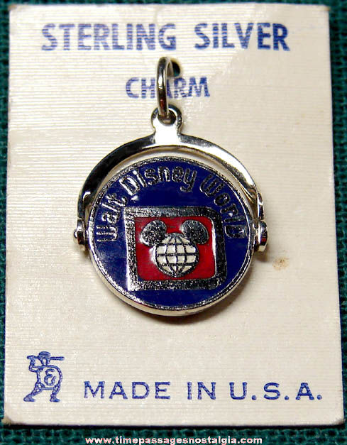 Old Unused & Carded Walt Disney World Sterling Silver Charm Bracelet Spinner Charm