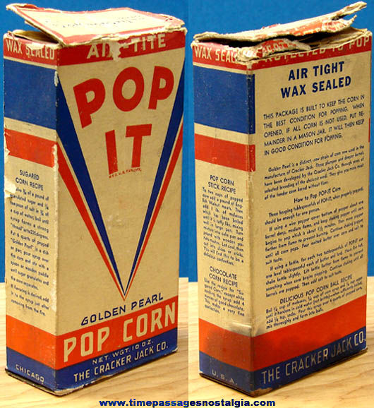 Old Cracker Jack Company Pop It Pop Corn Advertising Box