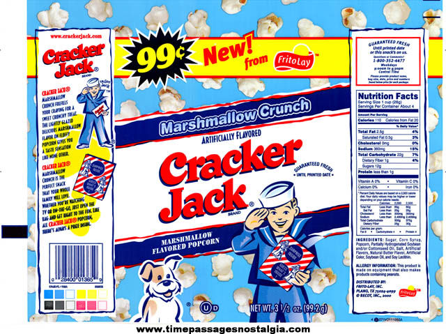 (3) Unused 2000 Flavored Cracker Jack Bags With Case Bar Code Stickers