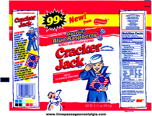 (3) Unused 2000 Flavored Cracker Jack Bags With Case Bar Code Stickers