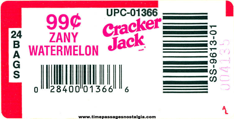 (3) Unused 2000 Flavored Cracker Jack Bags With Case Bar Code Stickers