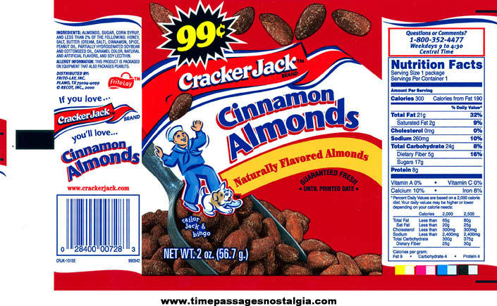 (7) Different Unused ©1999 Cracker Jack Flavored Nut Advertising Bags