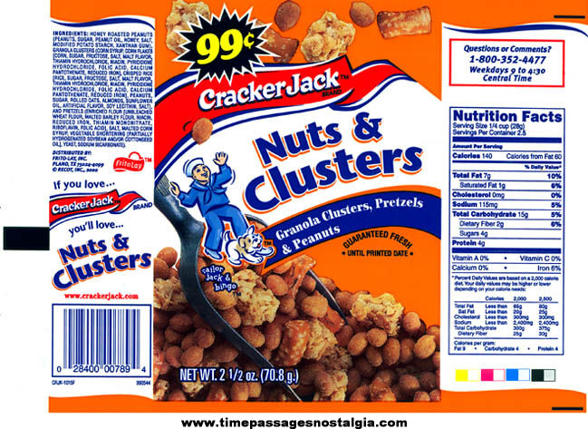 (7) Different Unused 1999 Cracker Jack Flavored Nut Advertising Bags