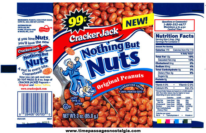 (7) Different Unused ©1999 Cracker Jack Flavored Nut Advertising Bags