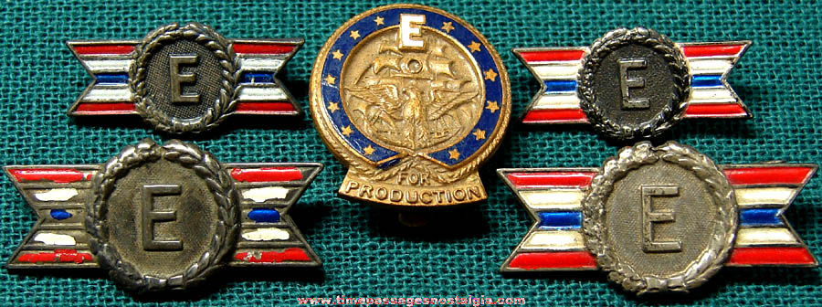 (5) World War II Army & Navy ’’E’’ War Production Award Pins