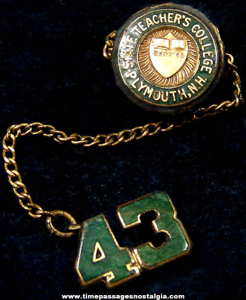 Enameled 1943 Plymouth State Teacher’s College Advertising Two Part Pin With Case
