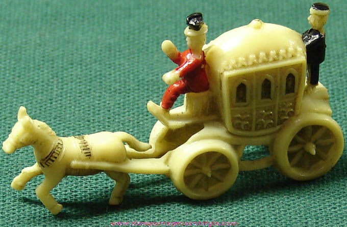 Old Miniature Painted Celluloid Horse & Carriage With Riders