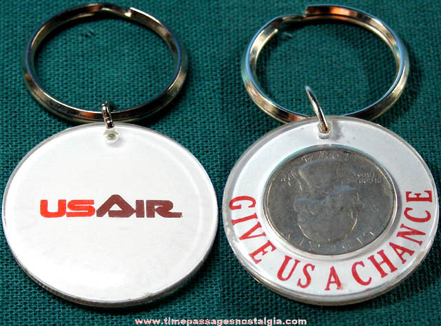 Old USAir Airlines Advertising Premium Encased Quarter Key Chain