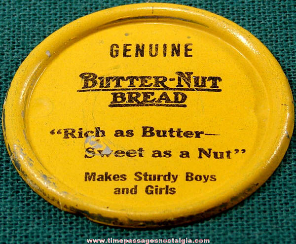 Old Butter Nut Bread Advertising Premium Tin Clicker