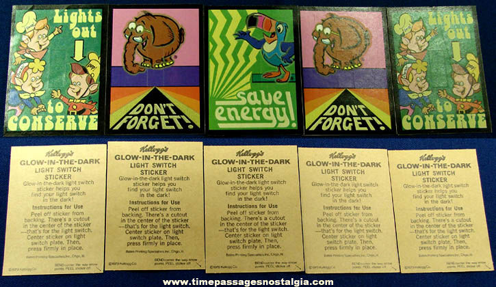 (5) Unused 1979 Kellogg’s Character Glow In The Dark Light Switch Cover Cereal Prizes