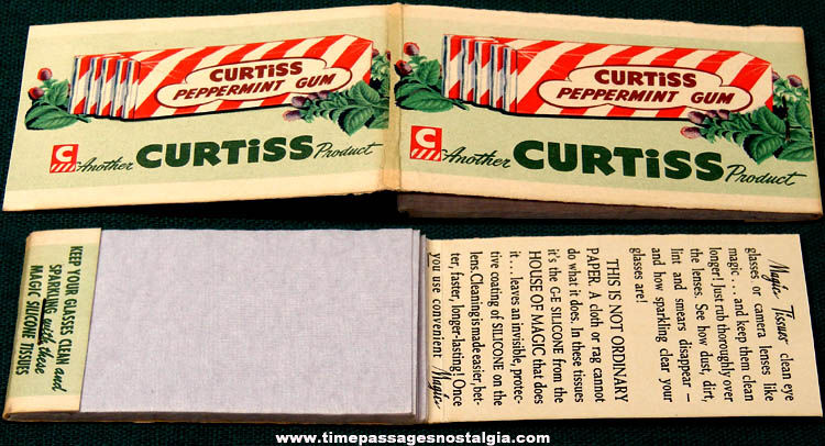 Old Unused Curtiss Peppermint Gum Advertising Premium Eye Glass Cleaning Tissue Booklet