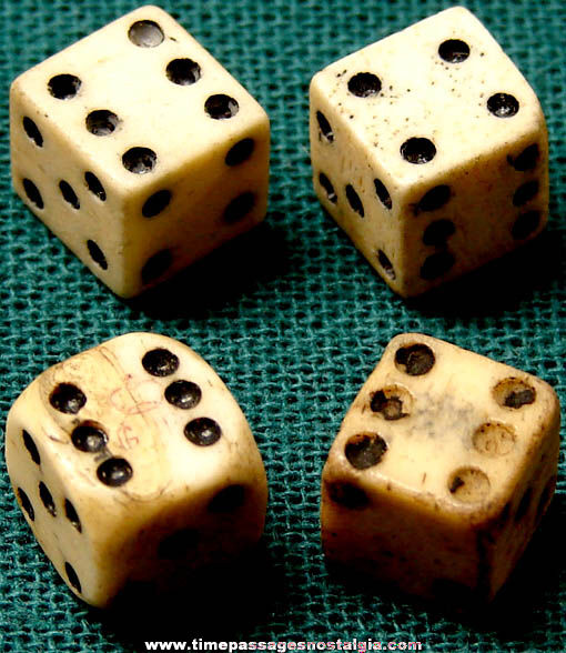 (4) 18th Century Miniature Ivory or Bone Dice (One has tax marks)