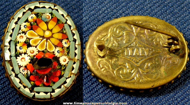 Colorful Old Italian Micro Mosaic Jewelry Brooch Pin