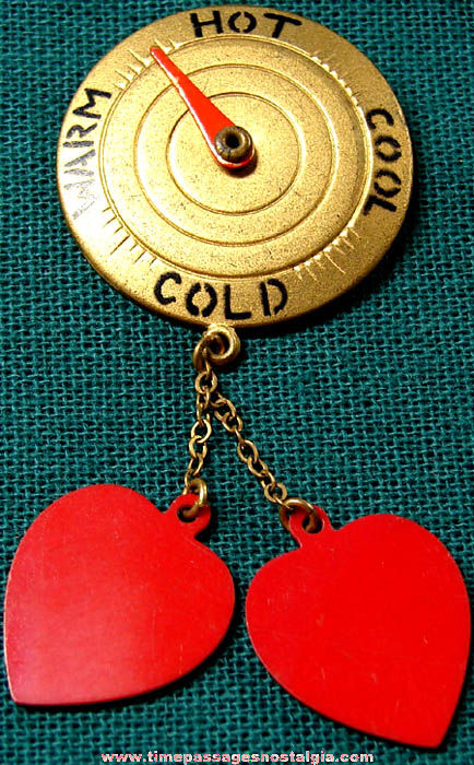 Old Sweetheart Mood Dial Jewelry Pin With Hanging Heart Charms