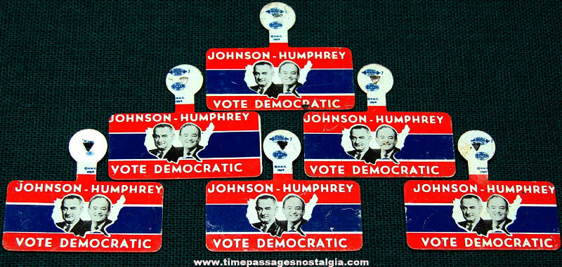 (6) 1964 U.S. President Lyndon B. Johnson & Hubert Humphrey Political Campaign Tab Buttons