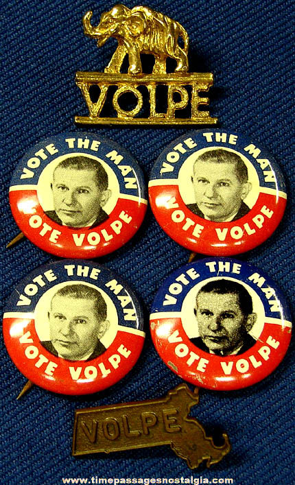 (6) Old John A. Volpe Republican Political Campaign Pins