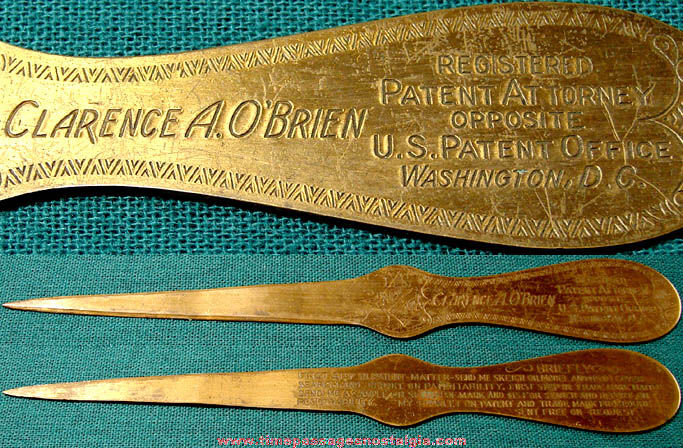 Old Clarence O’Brien Patent Attorney Advertising Premium Letter Opener