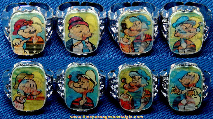 (4) Old Unused Popeye Cartoon Character Gum Ball Machine Prize Toy Flicker Rings