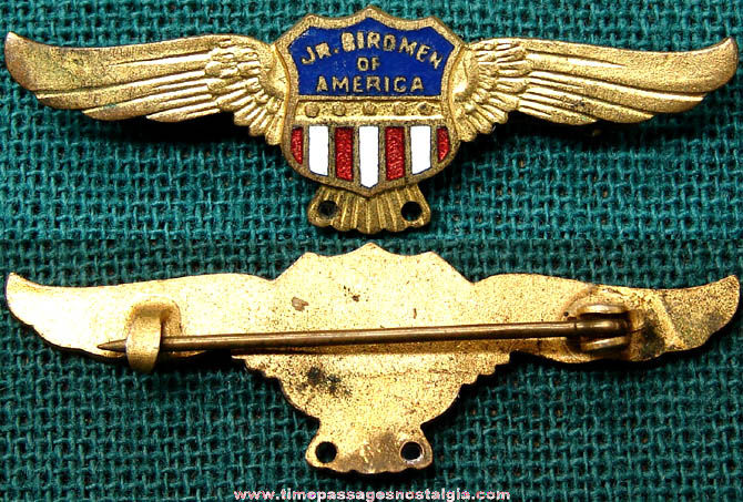 Junior Birdmen of America Enameled Brass Wings Badge Pin