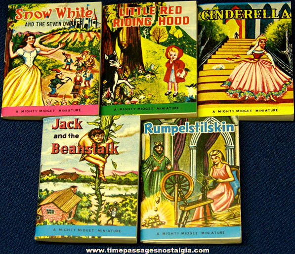 (5) Old Boxed Shackman Mighty Midget Miniature Nursery Rhyme Character Books