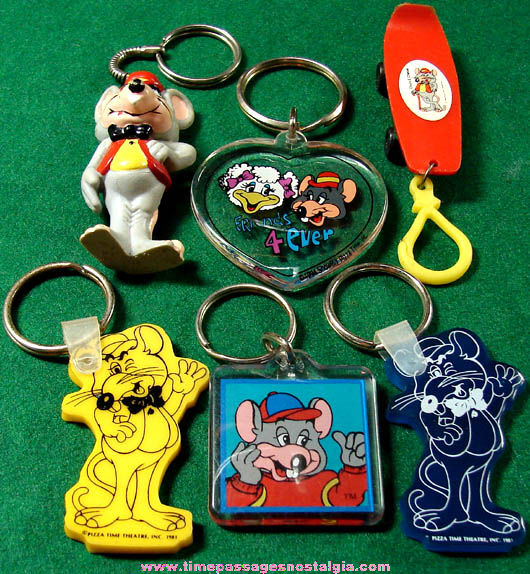 (6) Old Chuck E. Cheese Arcade Pizza Restaurant Advertising Character Key Chains
