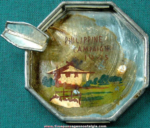 1945 World War II Philippine Campaign Souvenir Leaded Painted Shell Ashtray